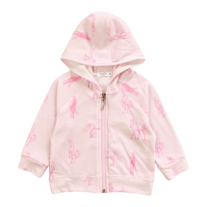 Pink Horse Printed Hoodie Jacket
