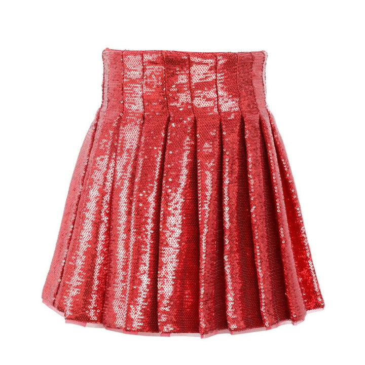 Scarlet Red Sequins Pleated Skirt
