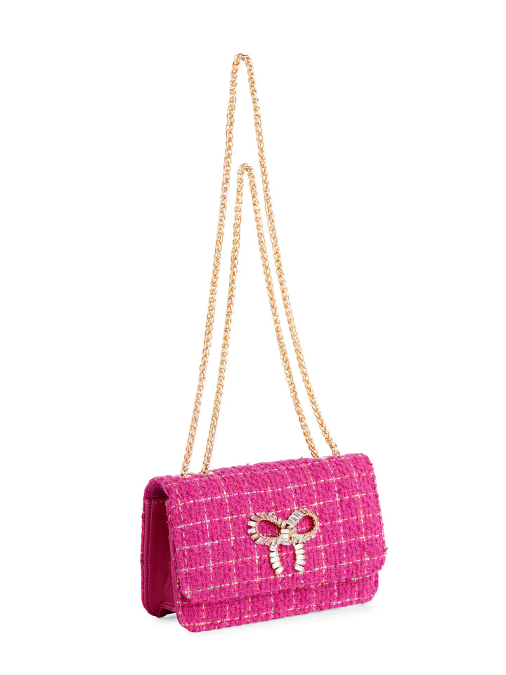 Roa Tweed Shoulder Bow Bag in Magenta