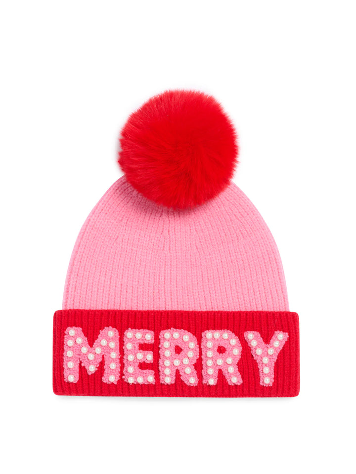 Merry Pearl Beanie in Pink and Red