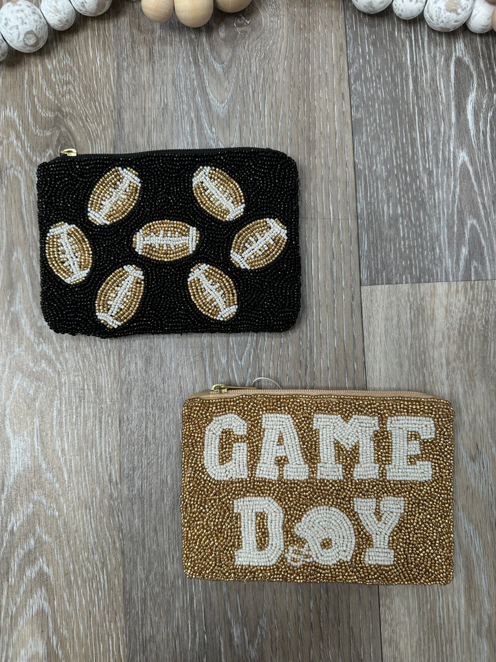 Gold Game Day Beaded Pouch
