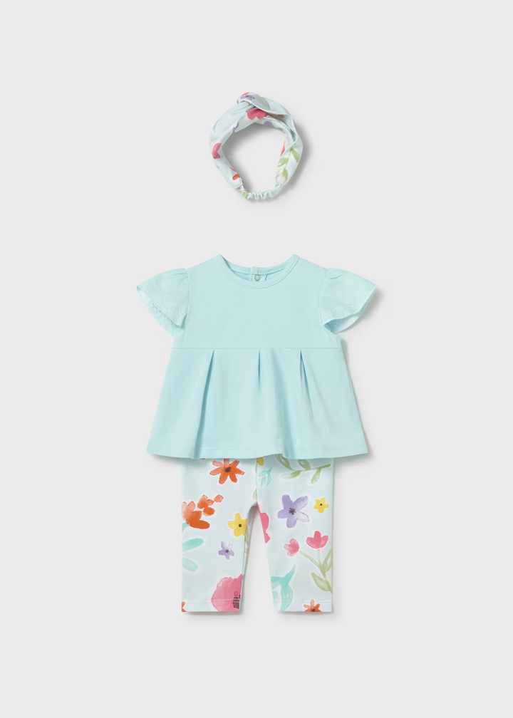3-PC Legging Set Aqua & Floral 1735