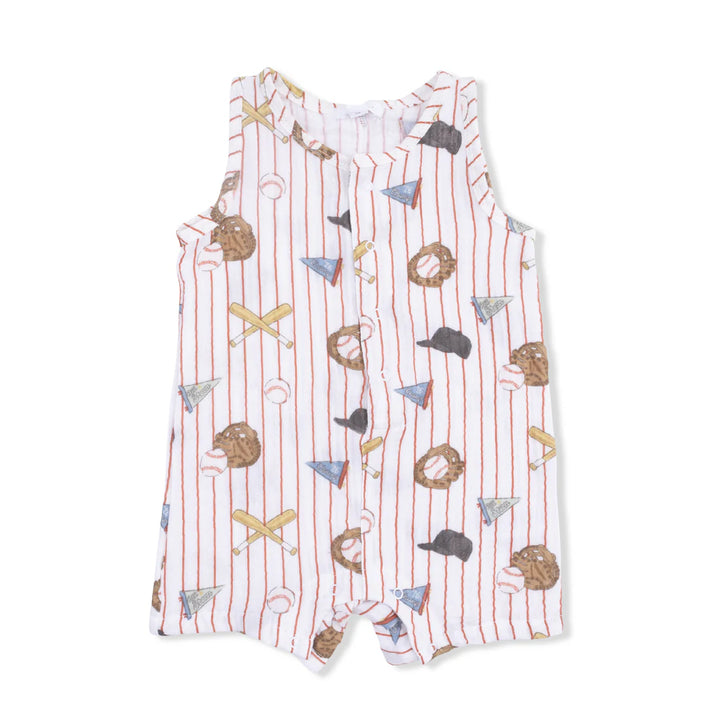 Striped Muslin Print Baseball Romper