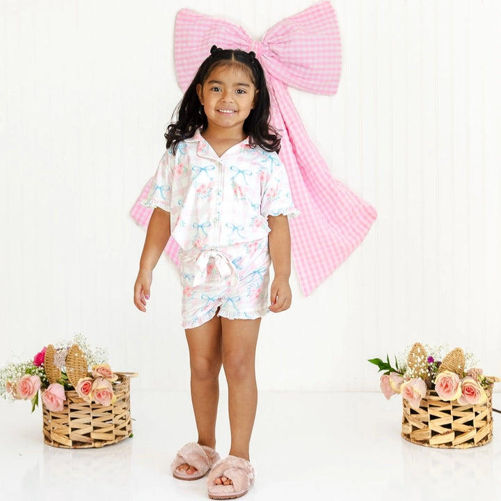 Gingham Tellis Bow Rose Pajama Child
