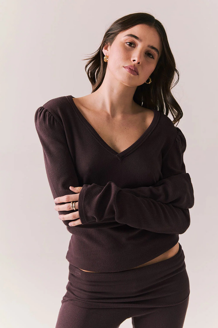 Chlo Espresso Long Sleeve Ribbed Tee