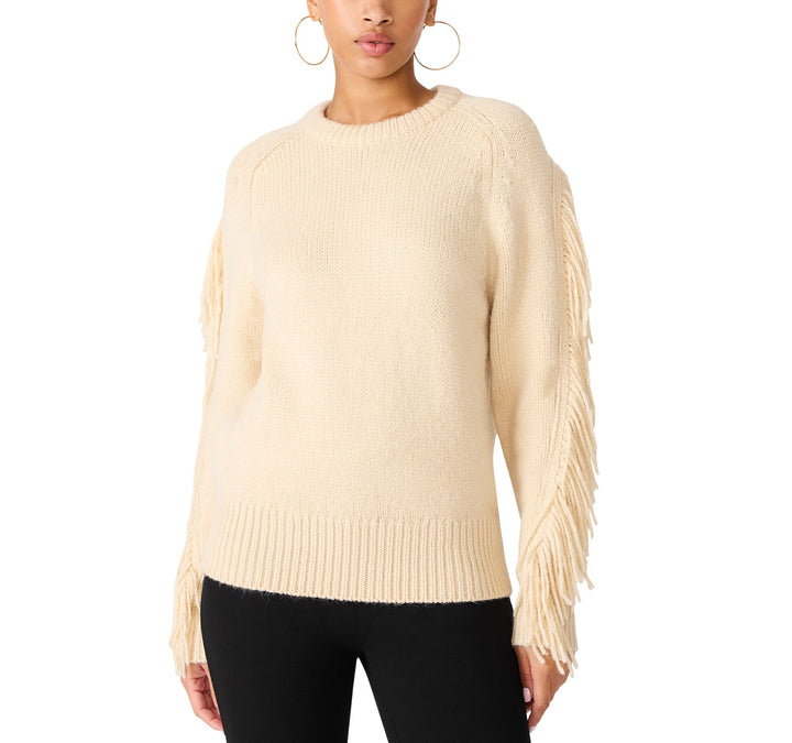 Steve Madden Ashlynne Fringe Sweater - Almond - front view