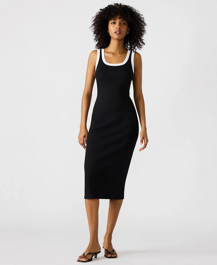 Azalea Midi Ribbed Dress in Black & White