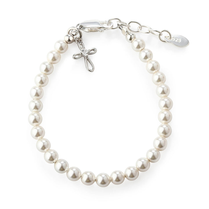 Girls Silver Pearl Bracelet 1st Communion Large 6-12 Years