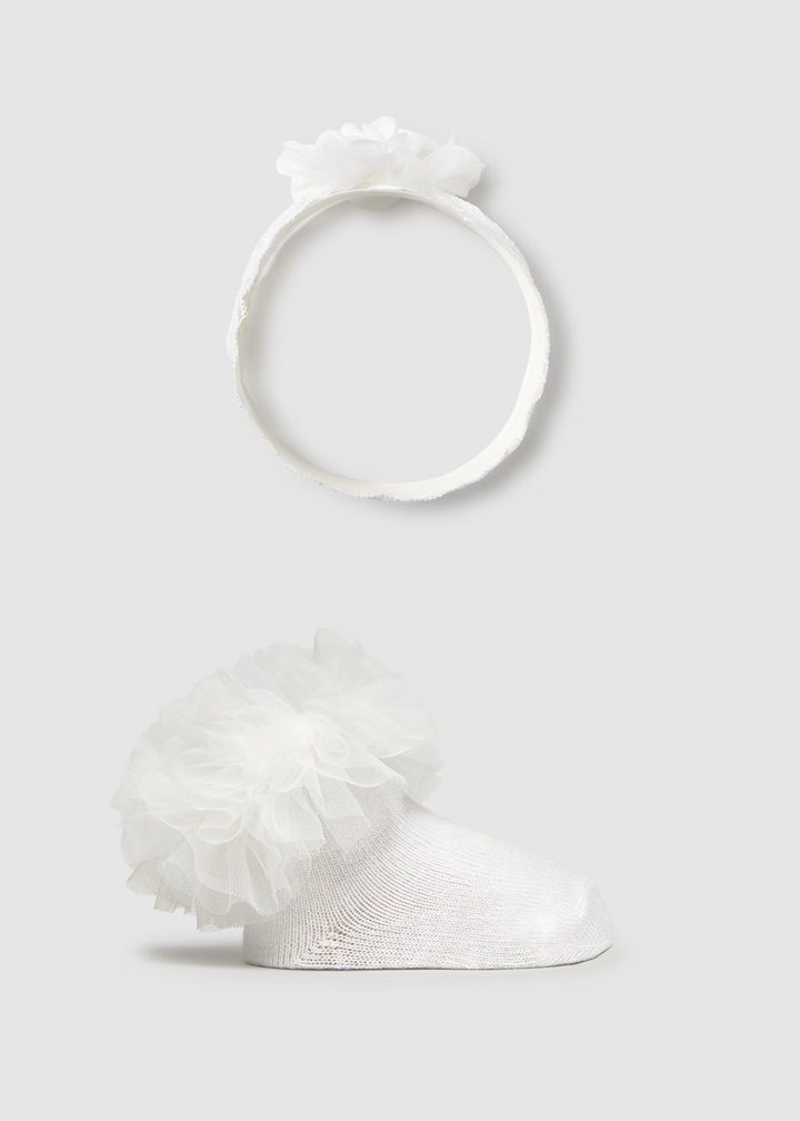 White Tulle Sock with Headband Set