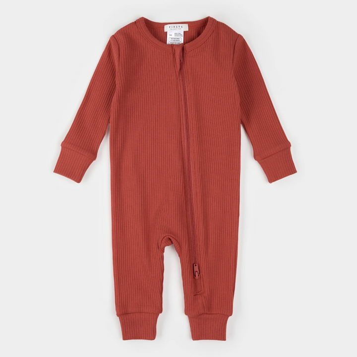 Red Modal Ribbed Zip Romper