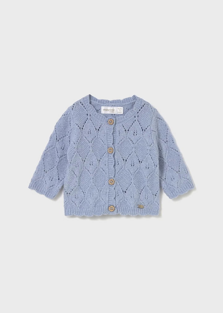 Pointelle Knit Cardigan in Blue