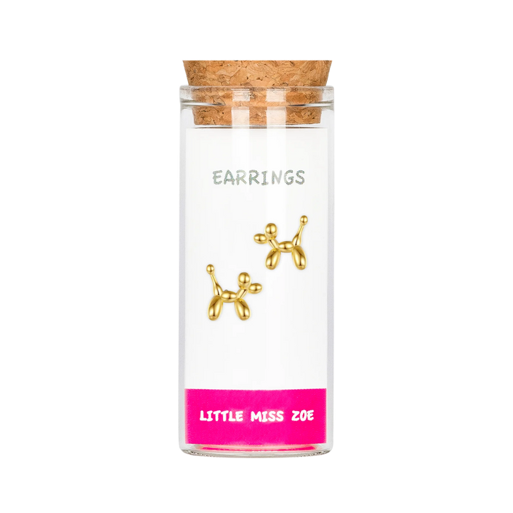 LMZ Balloon Dog Stud Earrings in Glass Bottle