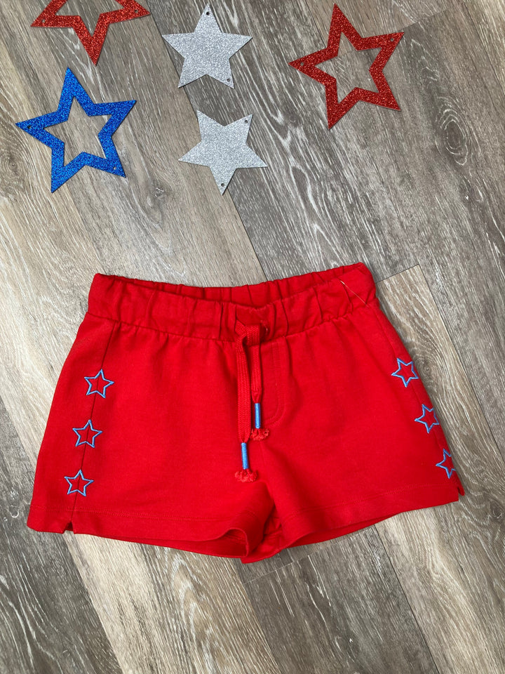 Red Tween Short with Embroidered Stars