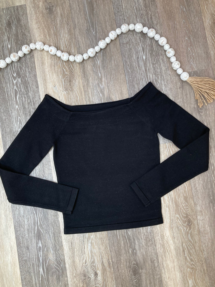 Black Off Shoulder Ressi Sweater