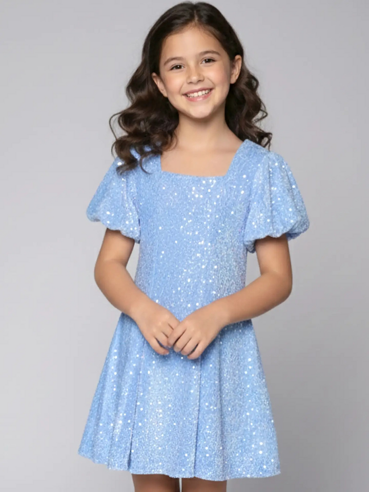 Blue Sequins Fit & Flare Dress