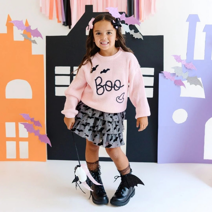 Boo Bat Knit Sweater in Pink