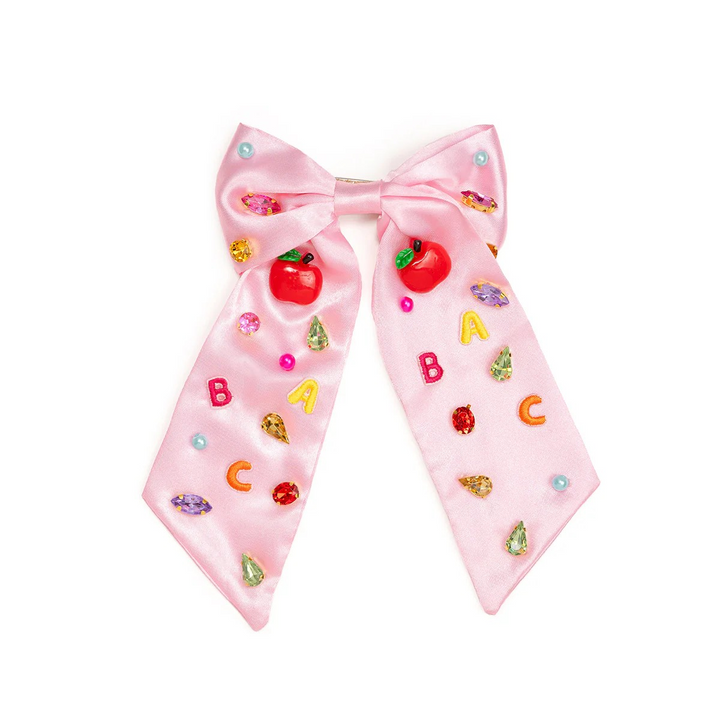 Back To School Gemstone Pink Bow Clip