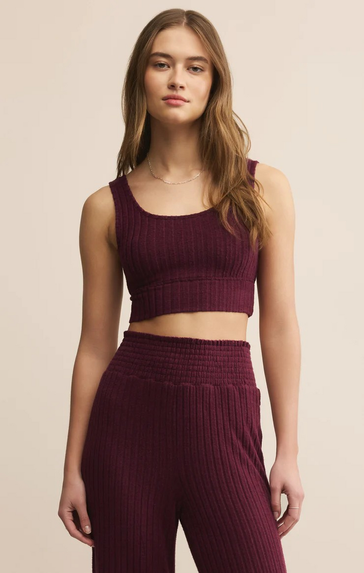 Zoe Silky Rib Tank Bra in Merlot