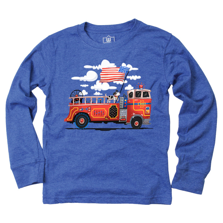 Fire Truck Long Sleeve Tee in Blue