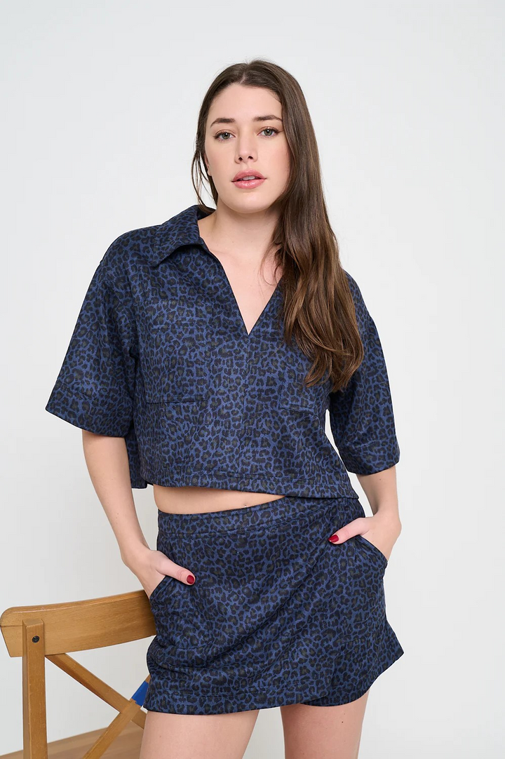 Navy Leopard Faux Suede Skort — alternate view 2