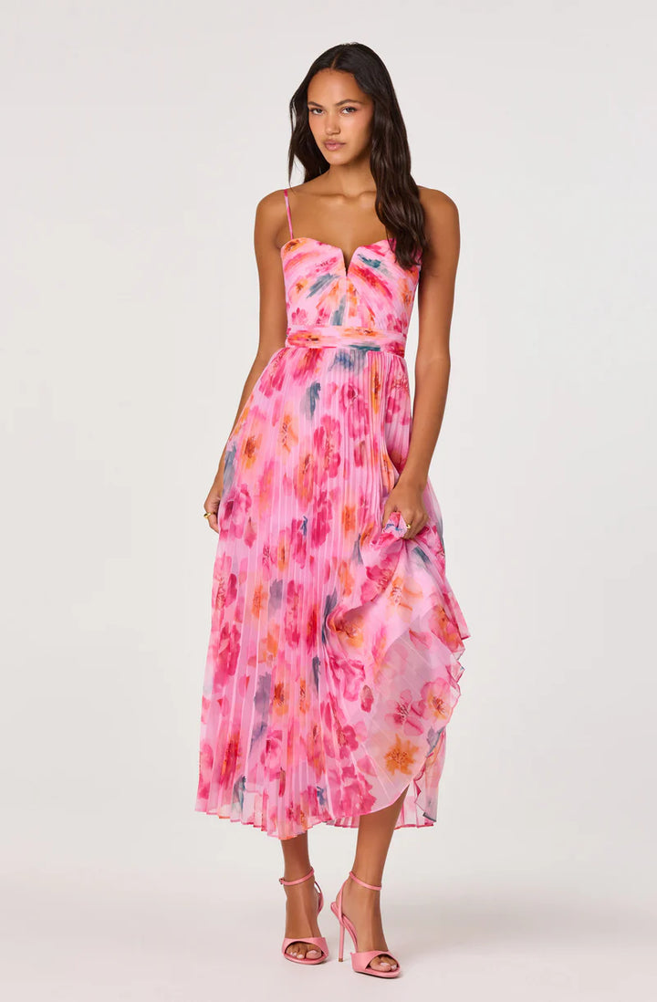 Bayley Pink Pleated Floral Maxi Dress
