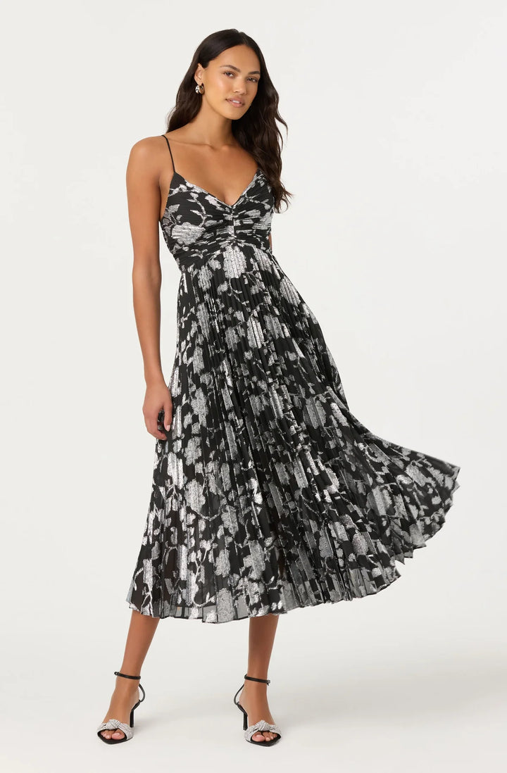 Saoirse Metallic Pleated Midi Dress