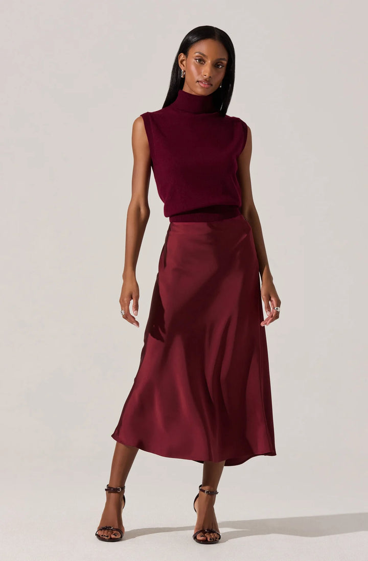 Windey Satin Midi Skirt in Wine