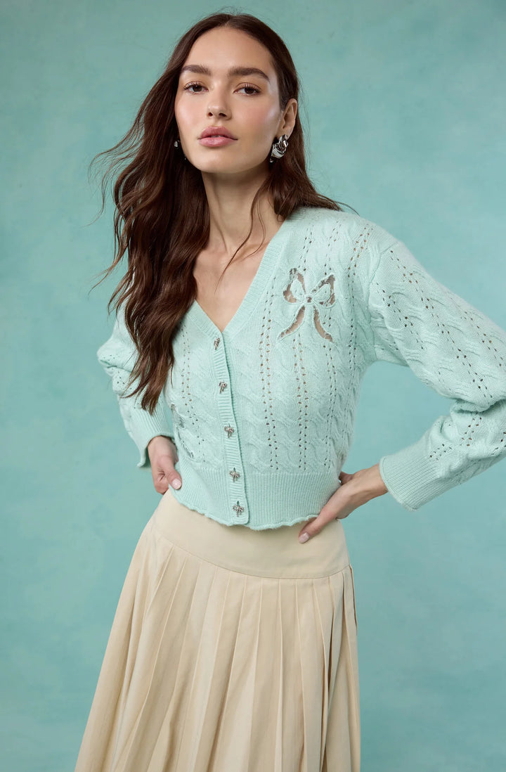 Kalen Pointelle Bow Detailed Cardigan