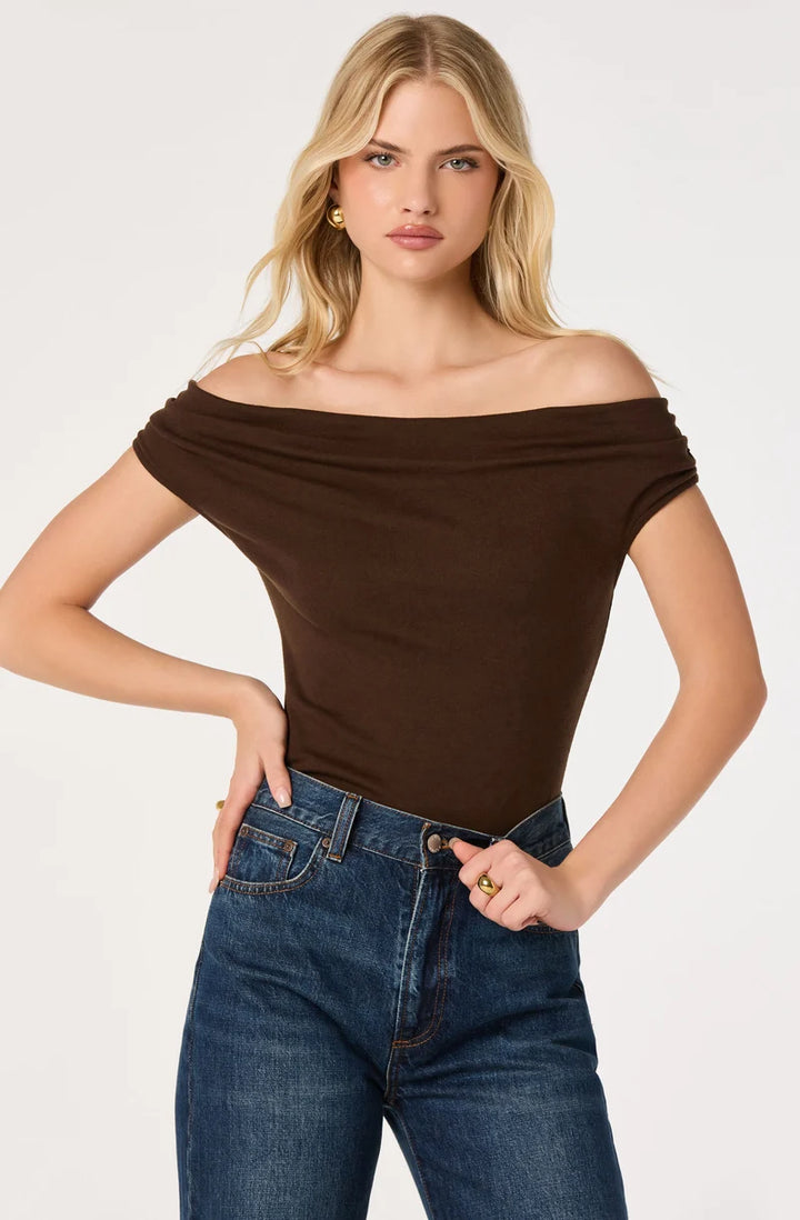 Beverly Off Shoulder Top in Dark Brown