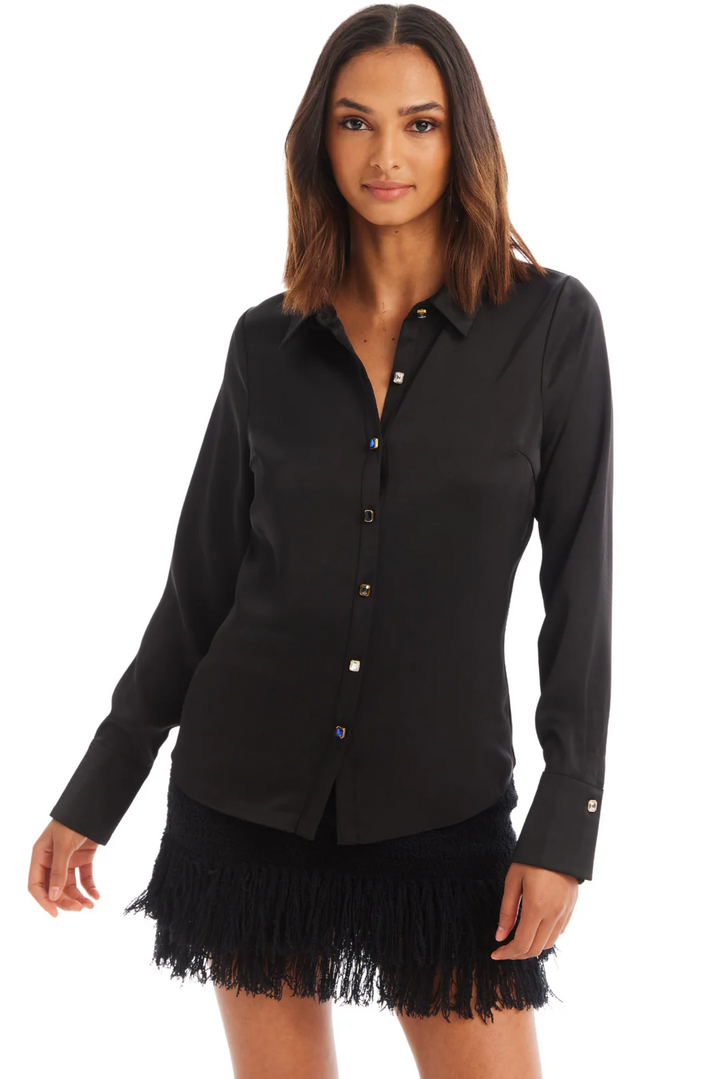 Rhinestone Black Button Down Top