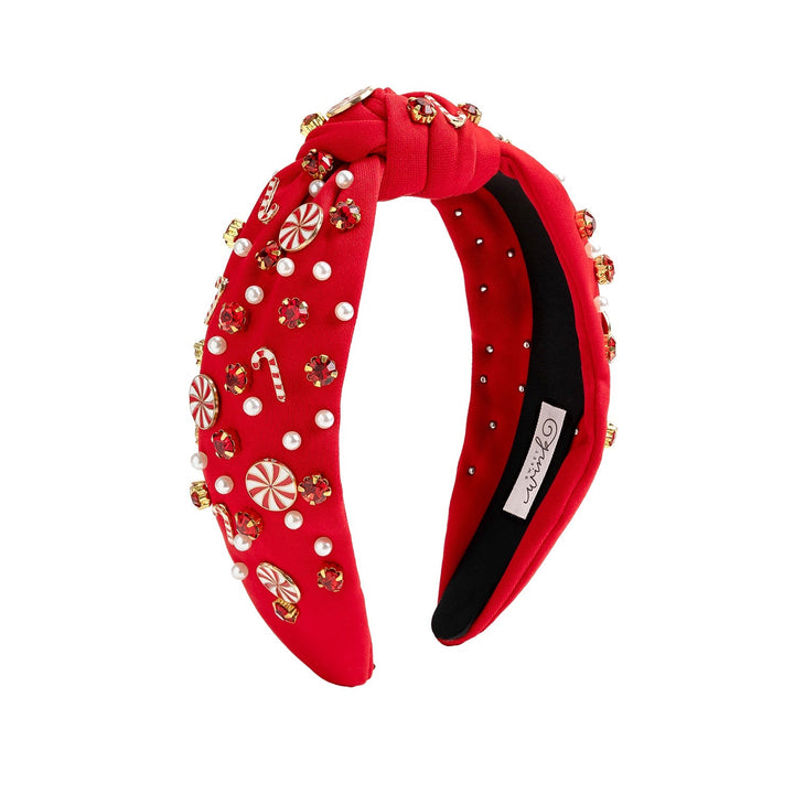 Sweet Wink Candy Cane Swirl Christmas Gemstone Headband in Red
