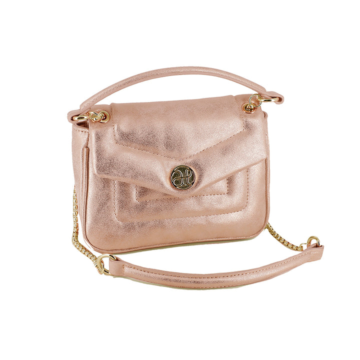 Quilted Metallic Flap Front Purse in Pink