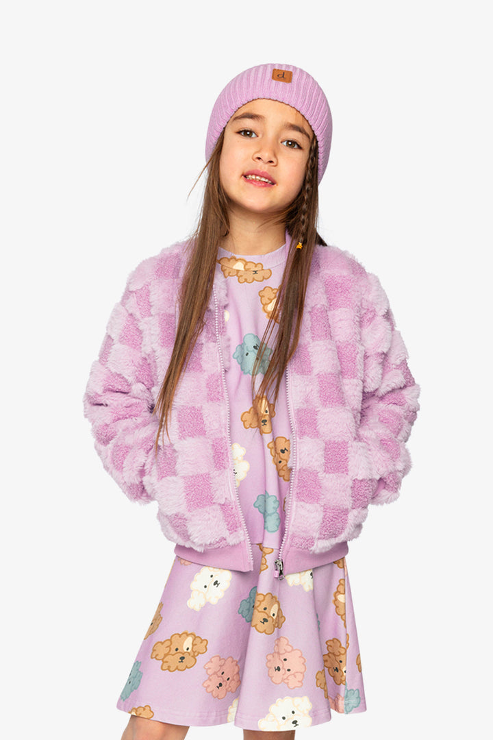 Deux Par Deux Faux Fur Jacquard Bomber Jacket Orchid Petal
