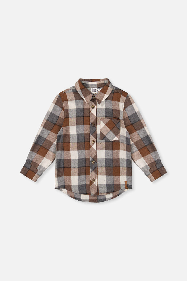 Deux Par Deux Flannel Shirt Grey And Beige Plaid - front