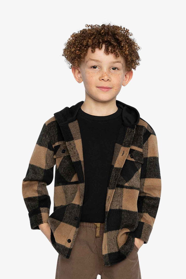 Deux Par Deux Flannel Shirt with Fleece Hood Brown Plaid