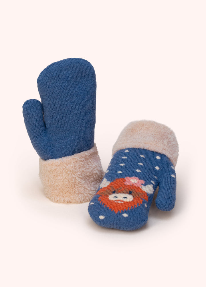 Powder Kids Highland Cow Mittens, Navy - product view 1