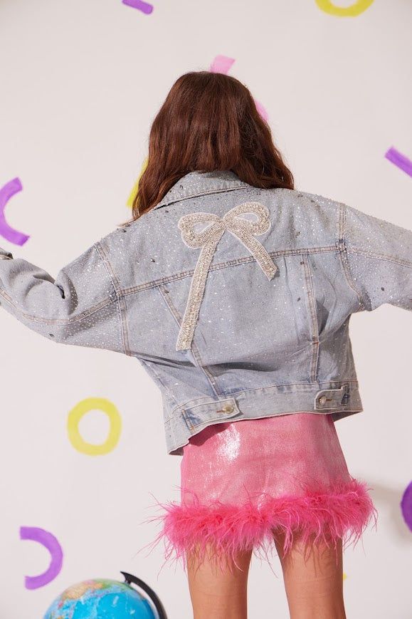 Crystal Bow Sparkle Denim Jacket