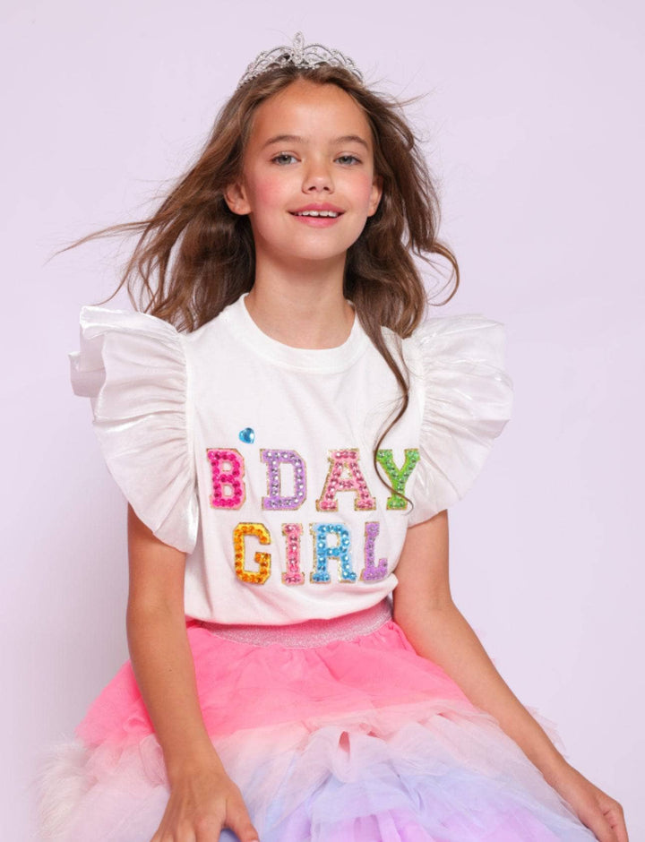 Birthday Girl Gem Ruffle Sleeve Tee