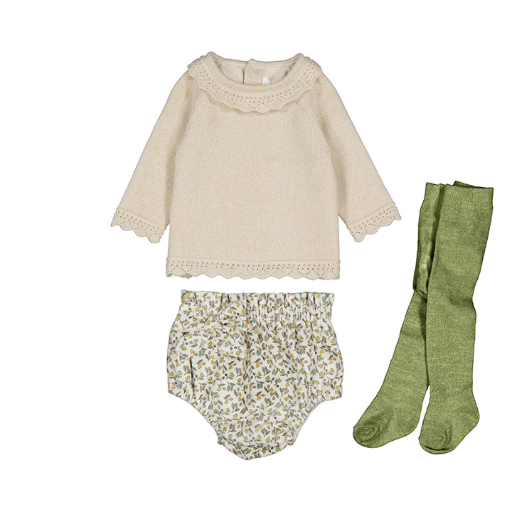 Champagne Metallic Knit Sweater & Bloomer 3 PC Set