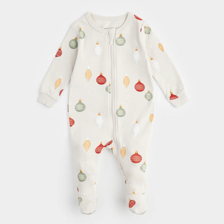 MIL Bright Baubles on Creme Zipper Footie