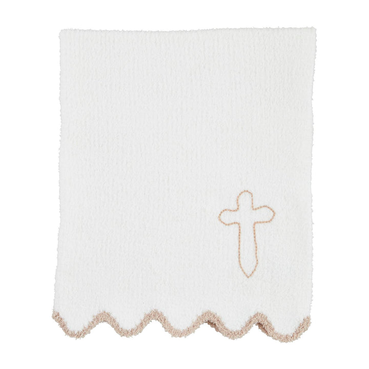 Cross Scalloped Blanket Tan & White