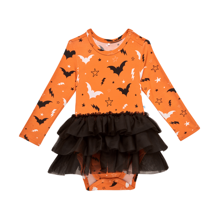 Hendrix Long Sleeve Bat Halloween Tulle Tutu Bodysuit Dress