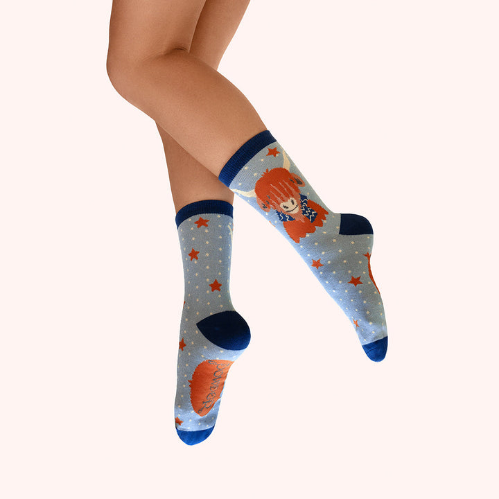 Powder Cosy Highland Cow Glitter Ankle Socks - product view 1