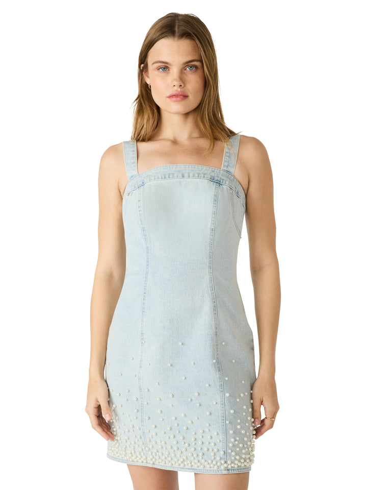 Juliann Denim Pearl Mini Dress