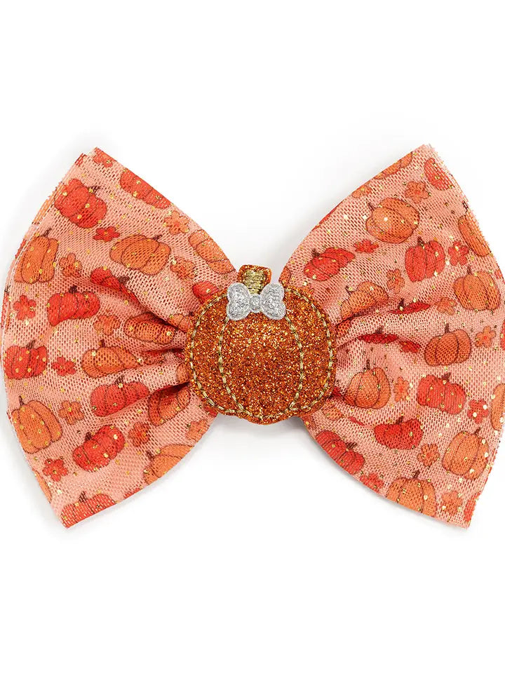 Pumpkin Daisy Printed Glitter Bow