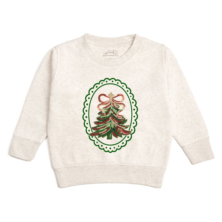 Sweet Wink Sequin Christmas Tree Patch Sweatshirt in Natural Heather
