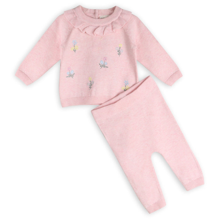 Ruffle Collared Embroidered Knit Set
