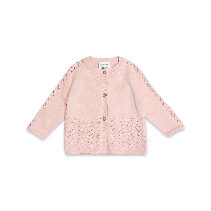 Pointelle Knit Ruffle Cardigan in Pale Pink