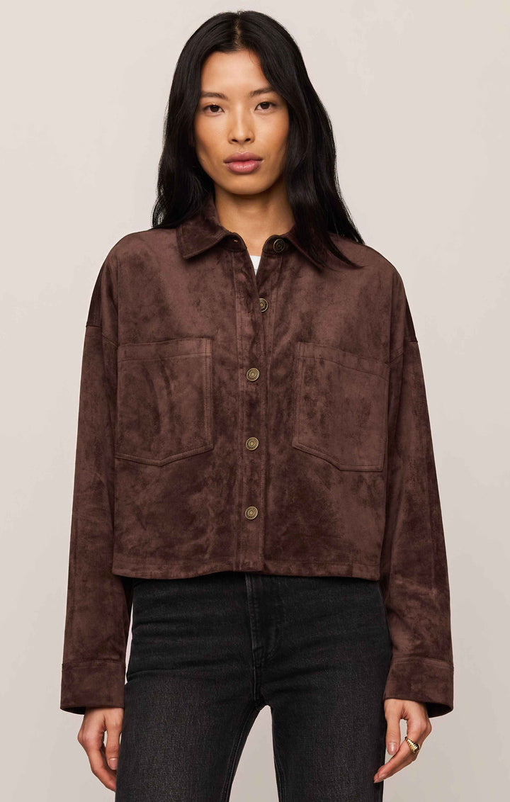 ZSU All Day Cropped Suede Jacket in Dark Chocolate