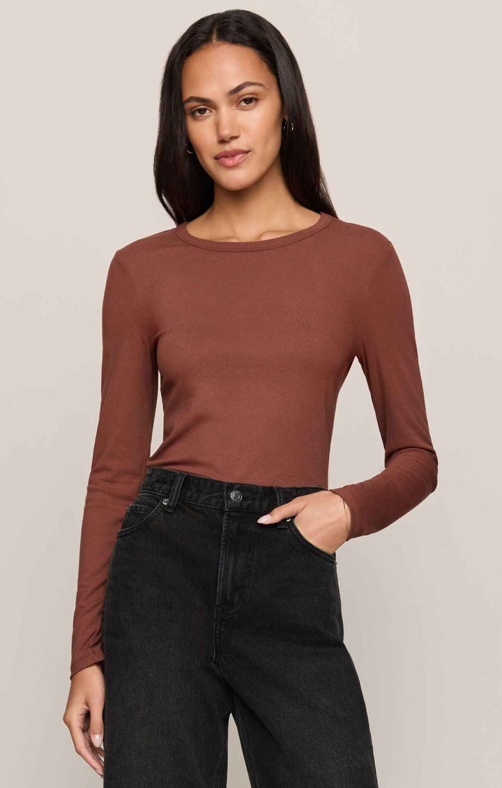 ZSU Second Skin Crew Long Sleeve Top in Dark Rosewood